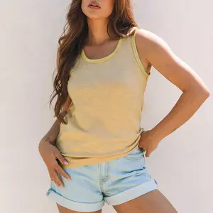 Peacock Blue Metallic Sheen Edge Scoop Neck Tank Top for Women, Casual Loose Fit Sleeveless Top with Shiny Trim for Daily Streetwear, Summer Vacation & Layering Outings