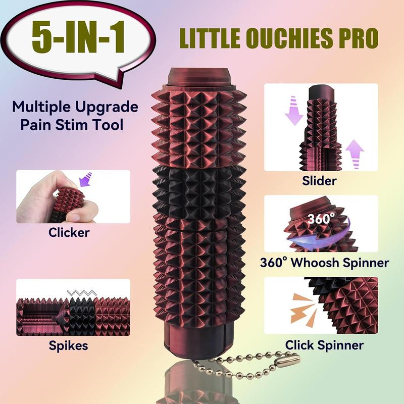 Little Ouchies Grippie 5-in-1 Design for Stress Relief, Button Clicks, Spinners, Portable Stim Tool,Spiky Grippie Stim, 3D Printed Toys Pain Stim Fidget, Pocket Mini Fidget Toy for Adults Novelty Gifts,Grippie stim keychain