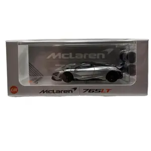 CM MODEL 1:64 Scale MCLAREN 765LT Silver Die Cast Model Car with Display Base, Acrylic Cover & Box - Limited Edition Collectible