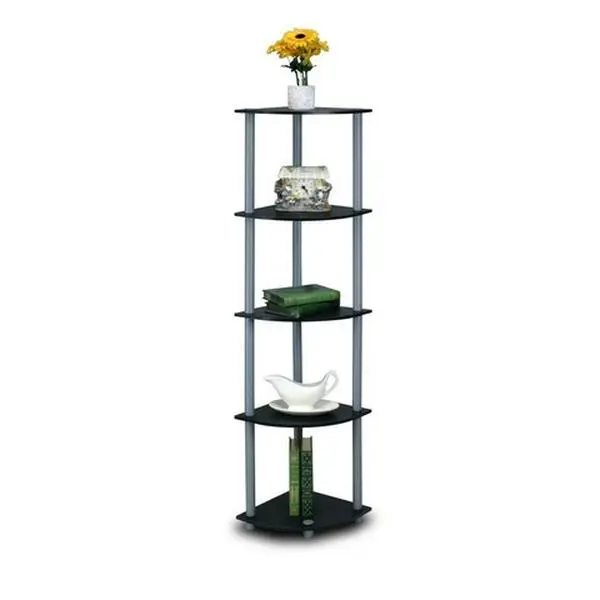 212 MAIN Turn-N-Tube 5-Tier Minimalist Corner Wall Shelf, Multipurpose Wooden & Plastic Shelving Unit - Black & Grey, 57.7x11.6x11.6 in, Commercial Office Decorative Furniture