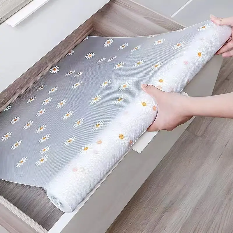 1 Roll Shelf Liners for Kitchen Cabinets, Decorative Cover, Waterproof & Oil-Proof Drawer Liner, Non-Adhesive Eva with Floral Pattern, Durable & Easy to Clean