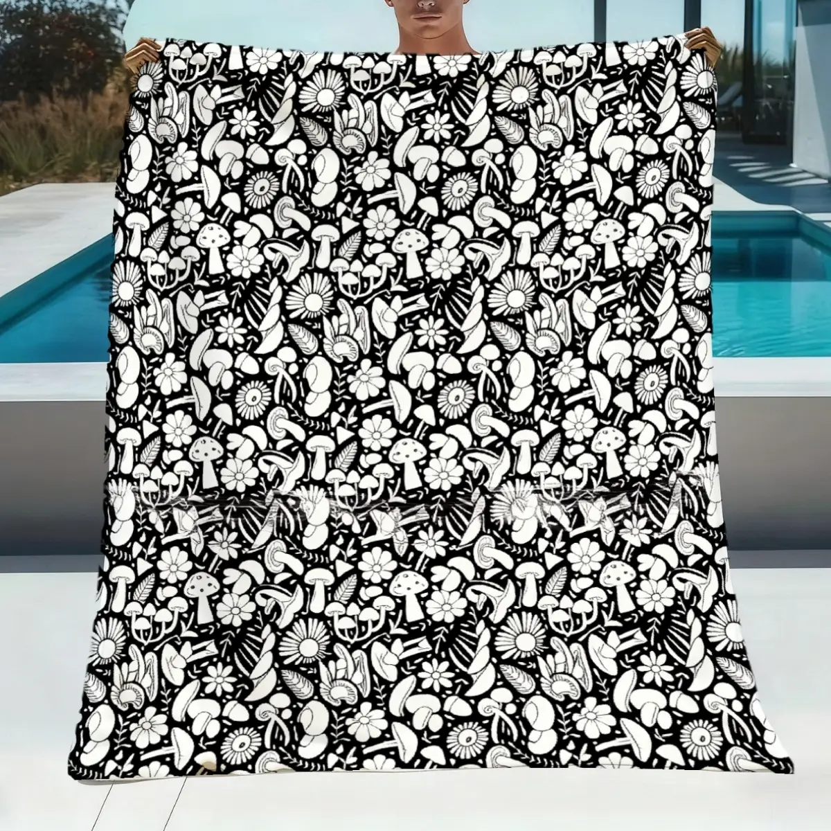 Colorable Nature Theme Flannel Throw Blanket - Mushrooms, Flowers, Leaves, Stars Design, All-Season Use, Flannel Fabric, Suitable for Sofas/Beds, Ideal Birthday Gift for Boys, AC Blanket (Markers Not Included), Throw Blankets