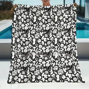 Colorable Throw Blanket(Markers Not Included)  Flannel Blanket with Mushrooms, Flowers, Leaves and Stars. Suitable for Use on Sofas, Beds, Cars or Offices, and Suitable for All Seasons. An Ideal Choice for Birthday Gifts for Boys and Girls