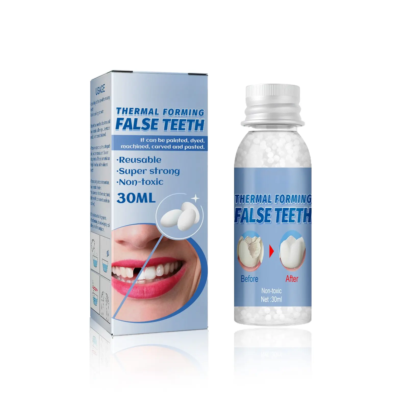 30ml Lightweight Adhesive Denture Repair Kit - Single Item Flawless Daily Use, Boil and Bite Shapeable for Fake Teeth, Temporary Tooth Filling, Dental Film Application, Adhesive Denture Repair Kits, Boil And Bite Denture Repair Kits