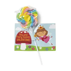 Flower-Shaped Swirl Lollipops Valentine Exchanges with Fairy Garden Card for 24