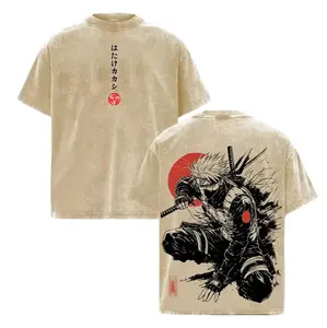 Kakashi Hatake T-Shirt, Naruto Anime Vintage Washed Tee, Sharingan Ninja Graphic Shirt, Oversized Japanese Streetwear, Dark Aesthetic Manga Top, Unisex Casual Anime Fashion