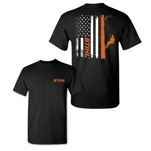 STIHL American Flag T-Shirt – Logger Silhouette and Flag, Perfect for Tree Workers and Outdoor Enthusiasts, Unisex T-Shirt for Men and Women