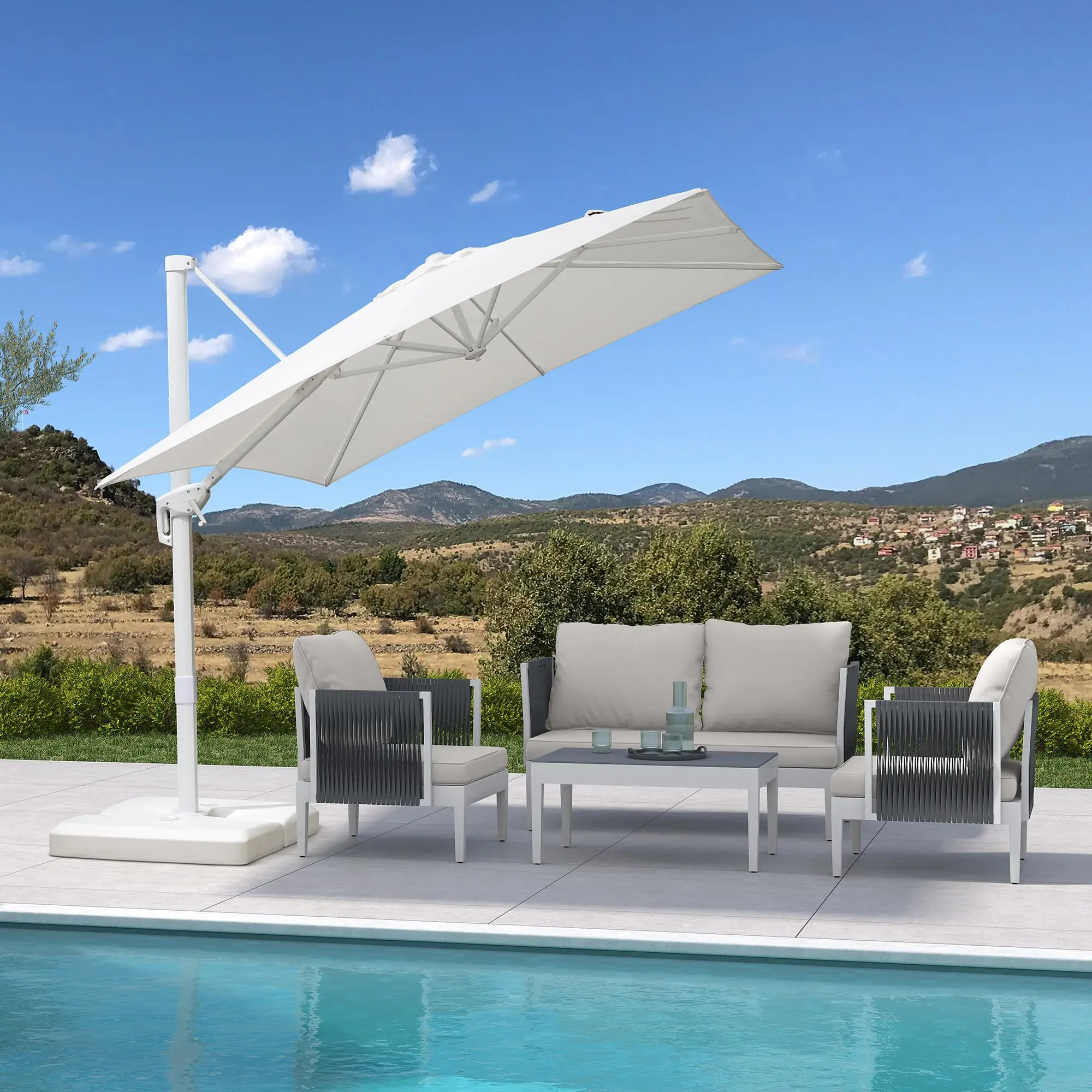 PURPLE LEAF 9 ft White Pole Outdoor Cantilever Umbrella - Adjustable Tilt Canopy, Aluminum Frame Canopy, Sun Parasol Umbrella, Outdoor Parasols, Patio Canopy, Cantilever Parasol