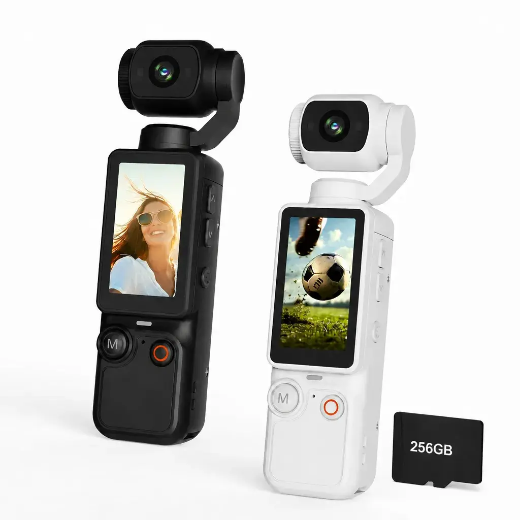 2.5K Pocket Vlogging Camera with 180° Rotating Lens, 1.9-Inch Screen（256GB）, 16X Digital Zoom and Memory Card, Portable Handheld Video Recorder with Up to 66MP Photo Mode for Travel, Outdoor Sports and Daily Recording