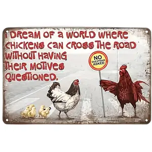 1pc Funny Chicken Crossing Road Sign - 8x12 Inch Aluminum Wall Art with Humorous Quote, Rustic Farmhouse Decor for Kitchen, Garden, Office & for Man Cave -