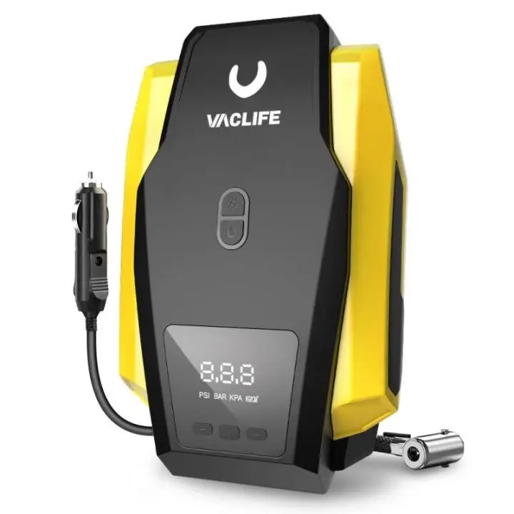 VacLife Air Compressor Tire Inflator, DC 12V Portable Air Compressor for Car Tires, Auto Tire Pump with LED Light, Digital Air Pump for Car Tires, Bicycles and Other Inflatables, Yellow