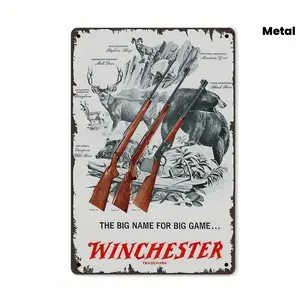 1pc 8*12inch Aluminum 2D flat, Vintage Winchester Tin Sign - 7.87x11.8 Retro Wall Decor with Rifles & Game Animals, Ideal for Man Cave, Bar, Garage, or Outdoor Decor, Perfect Gift for Hunting Enthusiasts, Hunting Room DecorVintage Wall ArtIron Constructio