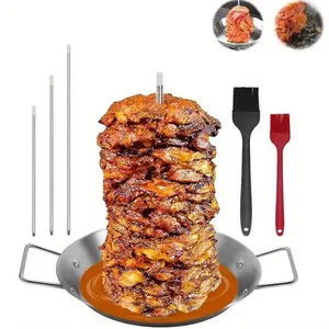 Stainless Steel Barbecue Grill, 1 Count Vertical Barbecue Grill with 3 Counts Removable Skewers & Brush, Barbecue Utensils for Home Kitchen, Grilling Tools