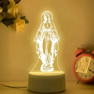 Silhouette Virgin Mary LED Night Light, USB Powered Acrylic Lamp, Christian Religious Table Lamp, Church Decoration, Bedroom Ambiance Light, Led Mood Light, Nightlight For Bedroom