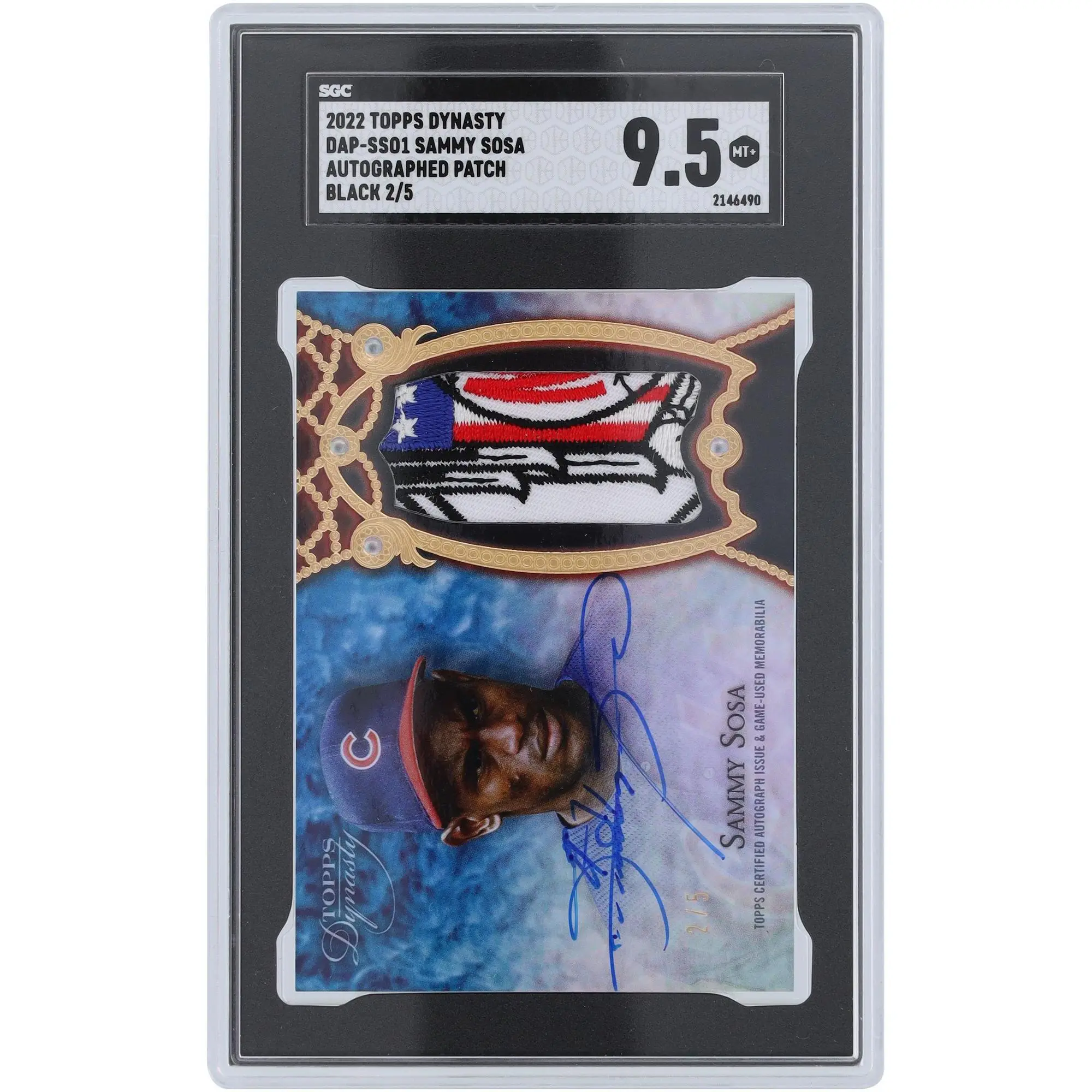 Sammy Sosa Chicago Cubs Autographed 2022 Topps Dynasty Black Autograph National League Logo 4 Color Relic #DAP-SS01 #2/5 SGC Authenticated 9.5 Card - Fanatics Authentic Certified
