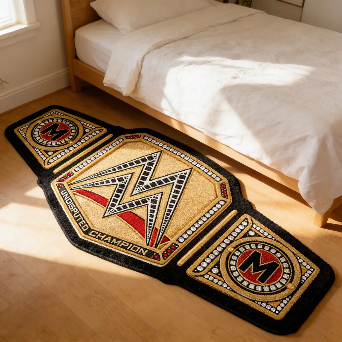 Wwe Champion Belt Shaped Velvety Carpet, Wrestling Fan Collection Living Room Bedroom Mat, High Elastic Non-Slip Decorative Soft Area Rug