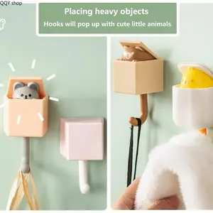 6Pcs Cute Cat Wall Mounted Hooks, Dual Use Adhesive & Nail-On Coat Hooks, Non Slip Space Saving Cartoon Cat Decorative Wall Hangers for Home Indoor Organization