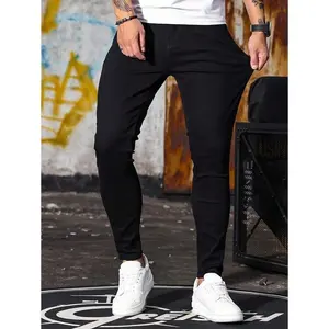 Men's Black Skinny Slim Fit Jeans, Street Style Comfortable Casual Workwear Distressed Denim Pants Plain Classic skinny jeans