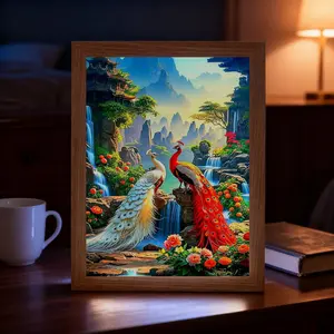 Creative Peacock Mirror Set, LED Art Frame & Night Light, Wall/desk Decor, Birthday Gift, Thanksgiving/xmas Present (3 Color Modes)