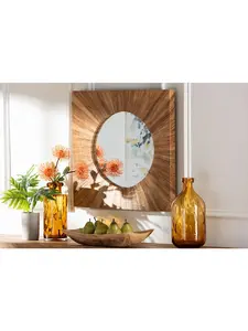 212 MAIN Bohemian Peeled Grass Cloth Accent Mirror, Natural Wood & Glass Paradise Decor, Bali & Pari 193271447800 Nature-Infused Bathroom Home Improvement Fixture, Wooden, Wall Mirror