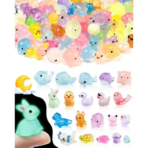 100PCS Luminous mini Resin Animals Bulk - 20 Styles Glow in The Dark Plastic Tiny Animals Figures for Dollhouse, Fairy Garden, Aquarium, Party Favors & DIY Craft Decor