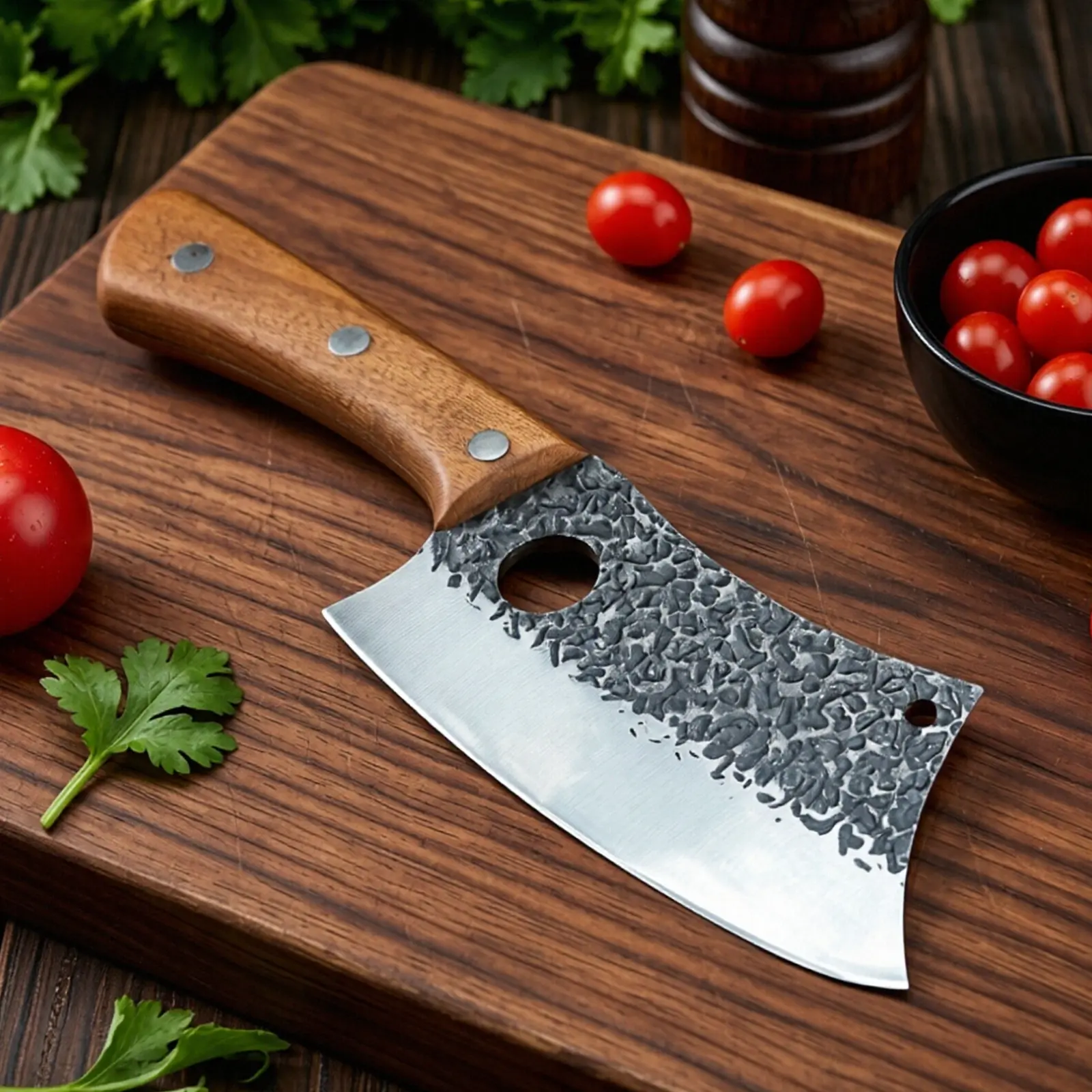 Premium Forged Steel Meat Cleaver Set - Kitchenware Cooking Knives, Cleaver-Shape Meatknife with Wooden Handle, Ideal for Home Cutting, BBQ Tough Cuts