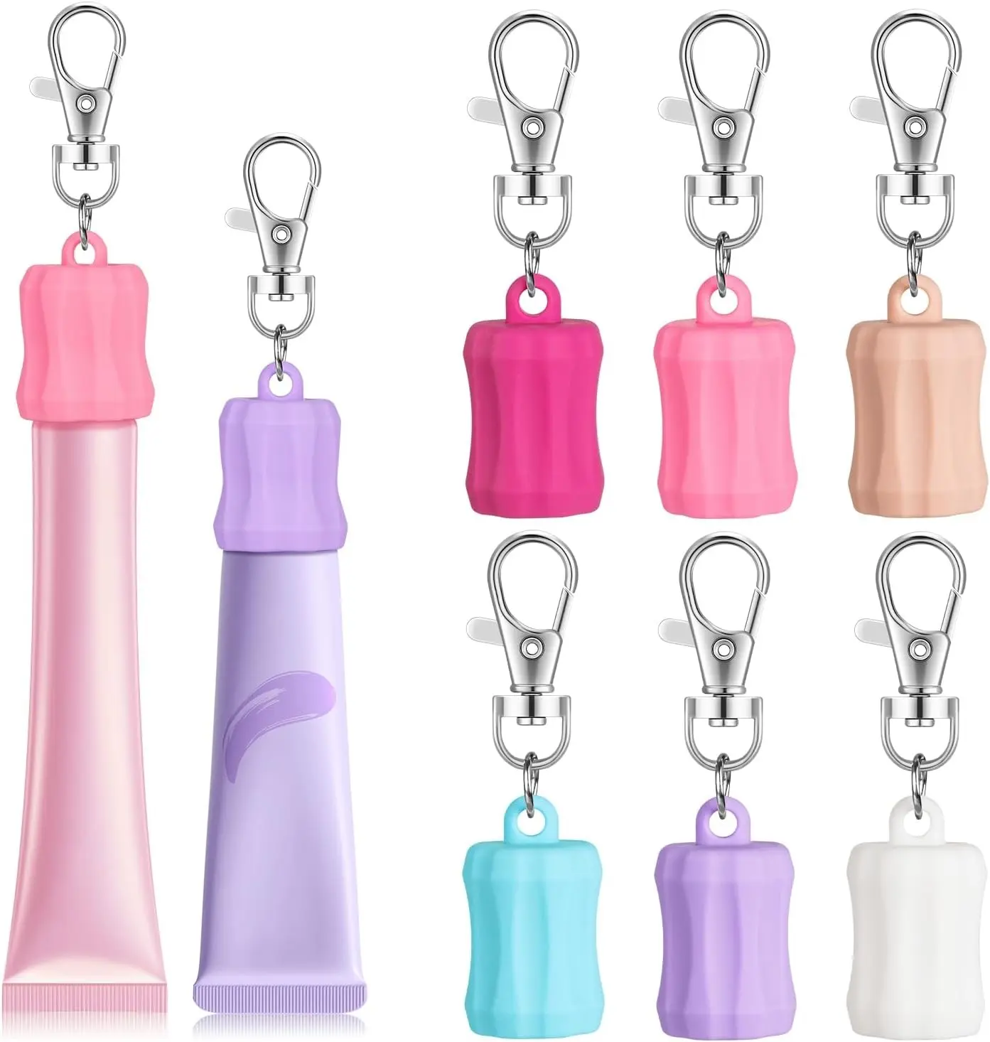 Lip Gloss Keychain,Chapstick Holder Keychain Portable Silicone Cap
