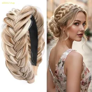 Wide Messy Braided Headband Sandy Gold High Elastic Hair Band Unique Weave Design Unisex Comfortable Stylish Headwear for Girls Women Daily Makeup Casual Outings Holiday Matching
