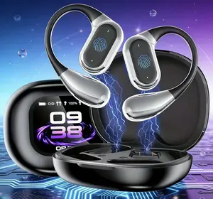 Wireless earbuds, open-ear headphones, full-color display, touchscreen, gaming earbuds, built-in microphone, HD voice – ideal for running and workouts, business, and music.