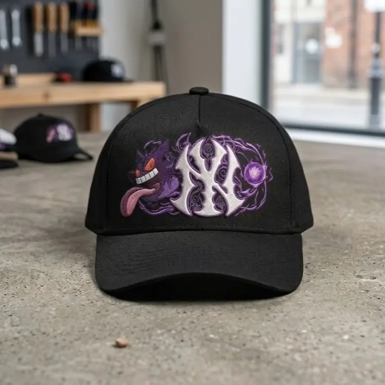 Premium Adjustable Purple Shadow Ghost Embroidered Anime Snapback Hat, Streetwear Baseball Cap
