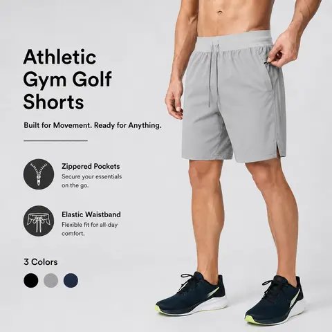 ROUWELL Men's 7in Inseam Active Quick Dry Flexible Sports Shorts - Drawstring Waist, Custom Fit, Elastic Cord, Lightweight Stretch, Zipper Pockets, for Gym, Running, Casual Wear