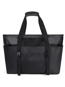 Beach Bag XXL Family with Zip Swimming Bag Women's Large Lightweight Mesh Beach Bag Waterproof Foldable Shoulder Bags for Beach Travel Picnic Black Travel Essentials Bag