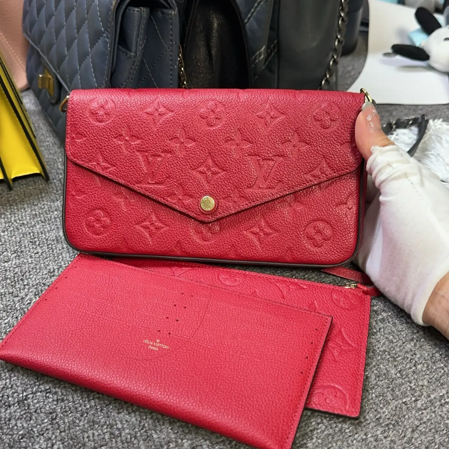 Pre-owned Louis Vuitton Red Monogram Empreinte Leather Flap Chain Wallet 0721 FIONA 23523413