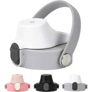 2026 NEW Lid Freesip, 2 IN 1 Top Cap Compatible with 16oz 24oz 25oz 32oz 40oz, Cover for Owalla Kids 12/14/15oz, Leak-Locking Button Lid with 4, WhiteGrey