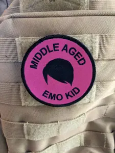 Middle aged emo kid boy version meme 3" circle morale patch with hook and loop backing