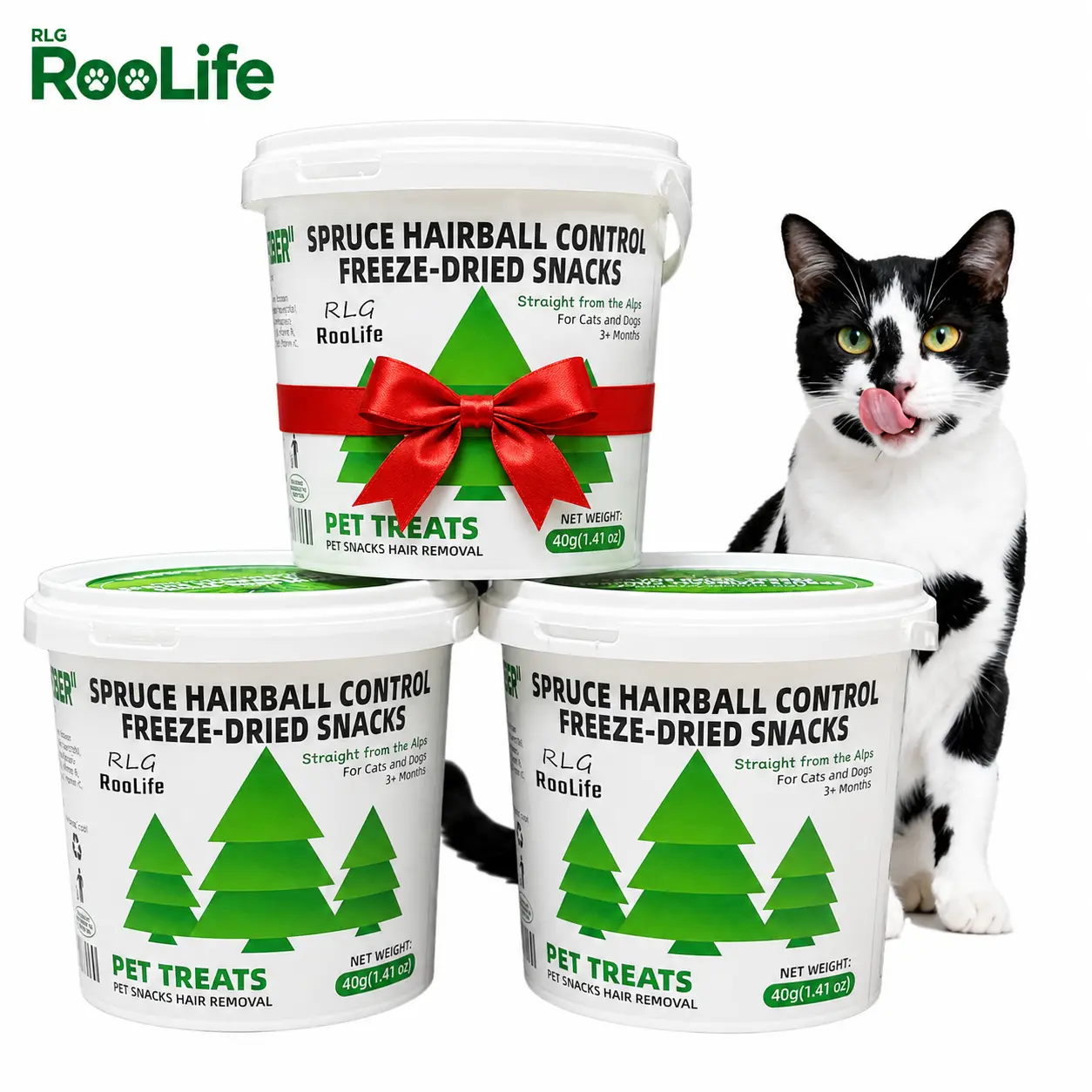 Freeze-Dried Cat Treats – Spruce Fiber Helps Keep Hair balls in Check, Protein-Rich Chicken, Omega-3 & Vitamins for Shiny Fur – Individually Wrapped, Easy to Serve