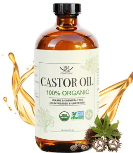 Organic Castor Oil 16oz Glass Bottle , Cold Pressed Unrefined  100% Pure for Hair Growth Eyelashes Brows Castor Oil Packs, Natural Skin Moisturizer, USDA Certified Hexane Free Vegan