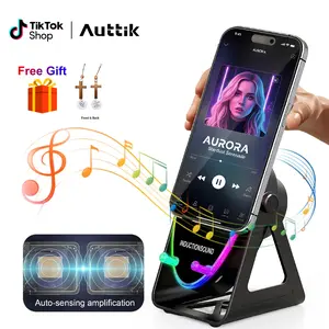 Wireless Induction Audio Bluetooth Speaker, With Free Gift, 360° Rotation Stand with LED, Universal Speaker Stands for Surround Sound&Charger,Portable Desktop Stand Gift for Home, Shower, Outdoors, Travel. Streaming Compact