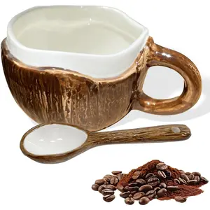 Sturdy Tropical Coconut-Shaped Ceramic Mug with Spoon, 10 oz Washable Drinkware for Kids - Ideal for Coffee, Tea, Home Use