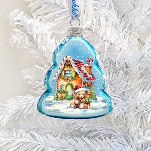 Designocracy 776035 Miniature 3x2 in. Mercury Glass Christmas Cottage Ornaments, Satin Boxed Christmas Decoration, Festive Home Decor Gift