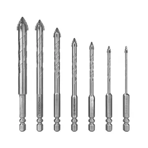 Four- Serrated Eccentric Drill Bits Set, High-Strength Carbide Tip, Multifunctional for Concrete, Glass, , Metal, Tile & , Durable Concrete & Glass Drill Bit Set, 7 count