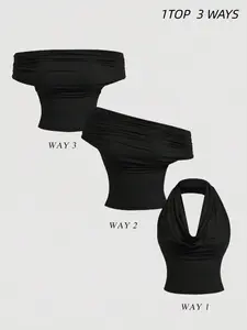 Ruched Design Multifunctional Off-Shoulder Top, Lightweight Mature Style, Versatile Wearable Upper Garment, Chic and Elegant Look, Casual Chic Sleeveless Top