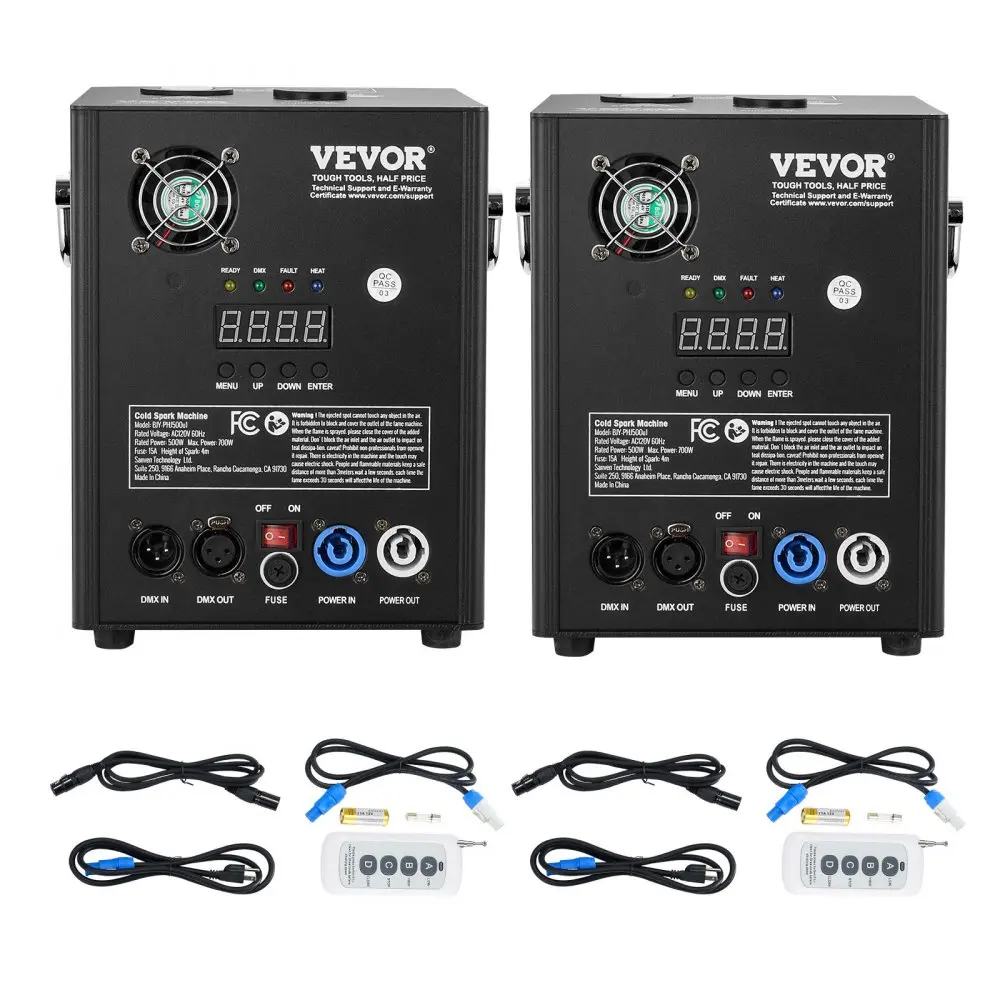 【Summerfinds】VEVOR Cold Spark Machine, 2 Pack 500W Output Fireworks Controllers, 6.6-13ft Adjustable Height, with Advanced DMX System,LED Screen,Portable Handle, Aluminum Alloy for Stage DJ Wedding Event,Party