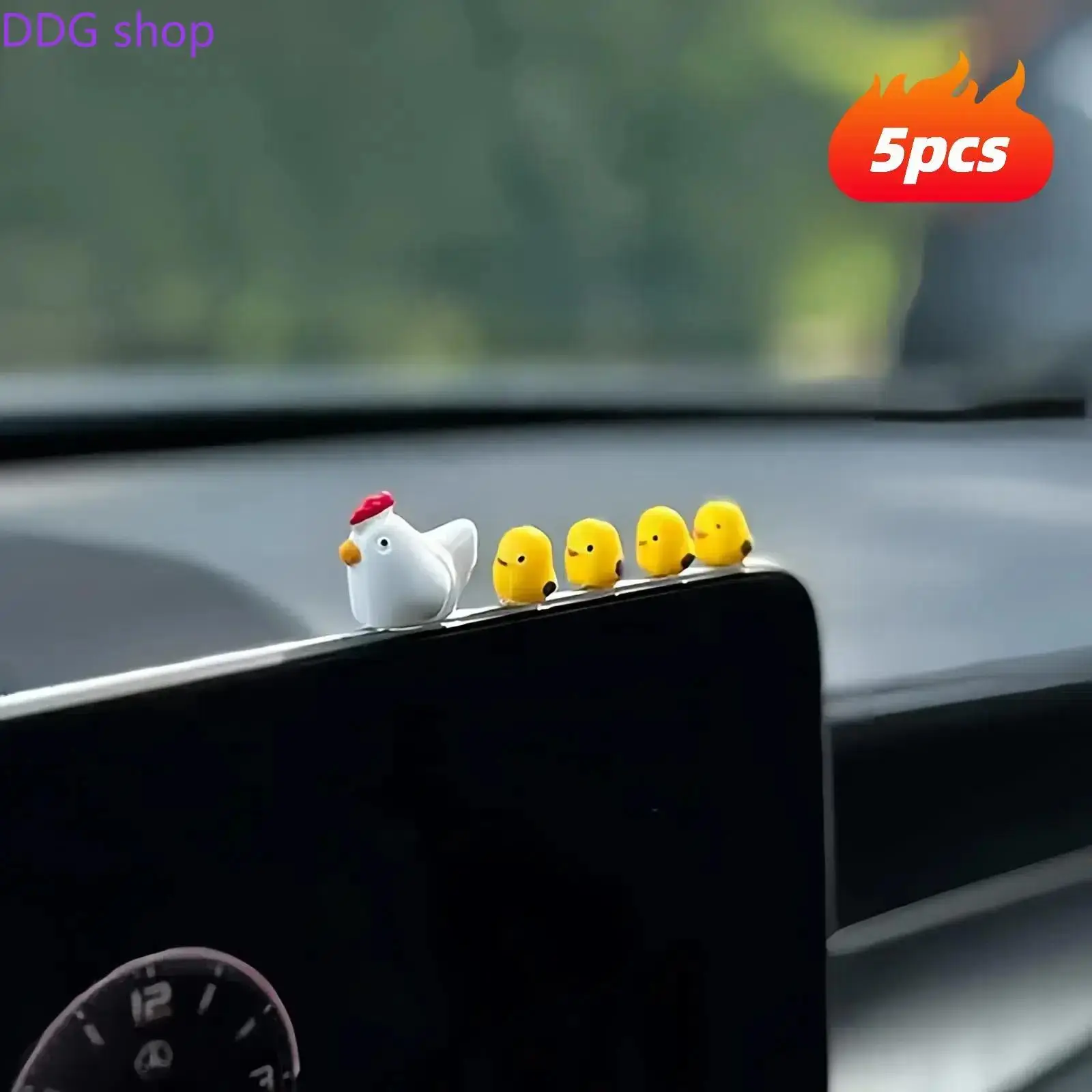 5Pcs Cute Hen & Chicks Car Ornaments - Mini Chicken Dashboard Decor, Kawaii Car Accessories for Center Console & Mirror