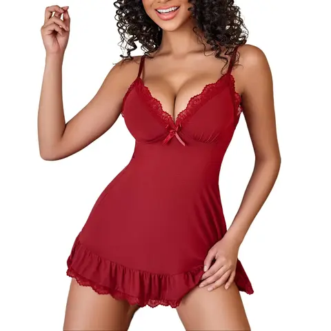 Avidlove Women Lingerie Lace Chemise V Neck Nightgown Modal Sleepwear