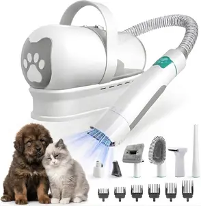 7-in-1 Heavy-Duty Pet Grooming System with Integrated Fur Vacuum, Multi-Size Comb Clipper Kit and Nail Polisher for Small to Medium Domestic Cats Dogs