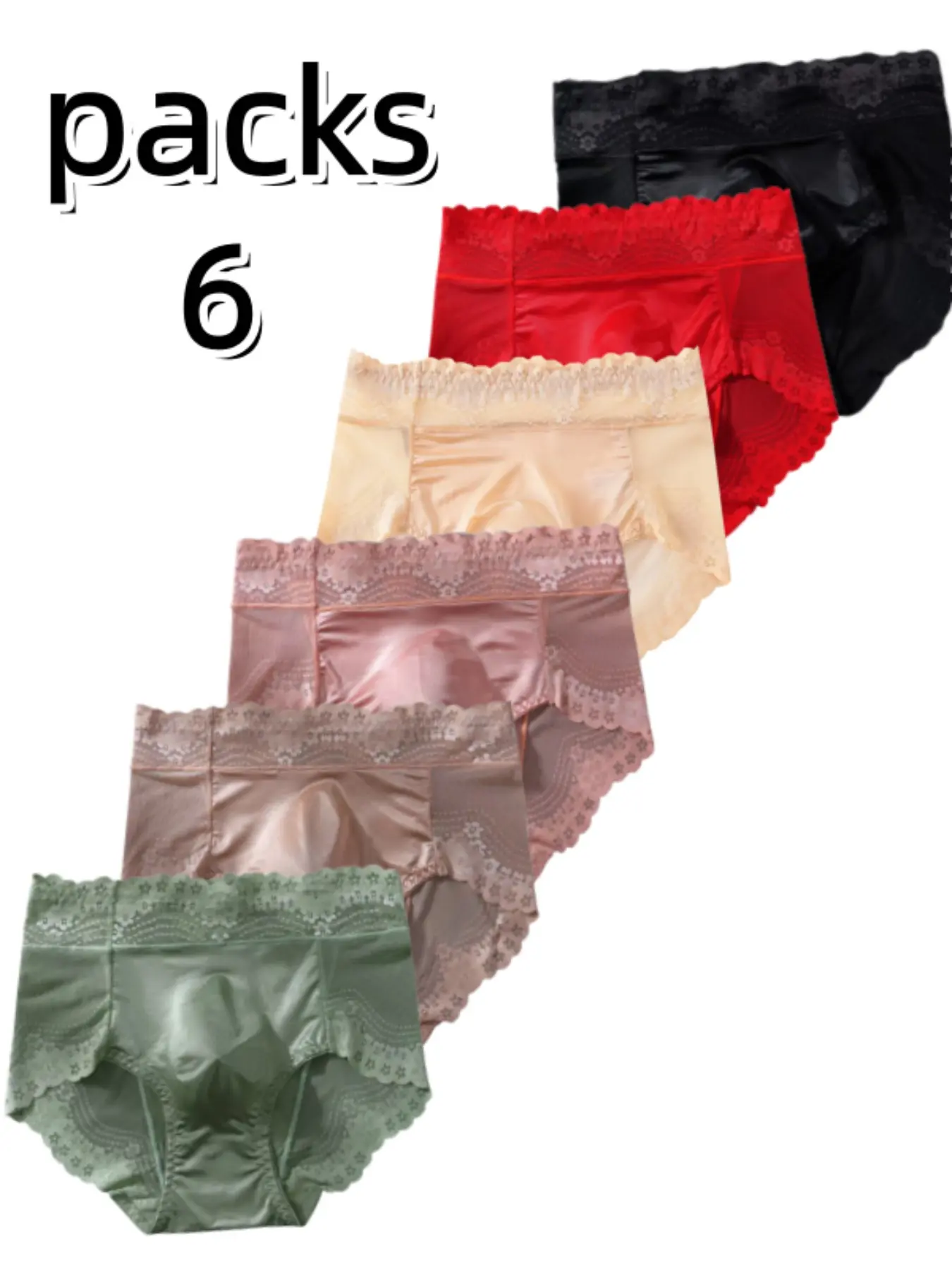 6-Pack Satin Lace Trim Men's Triangle Briefs, Stylish Brief, Mid-Waist Waistband, Breathable Summer Underwear, Slim Fit, All-Season Casual Wear
