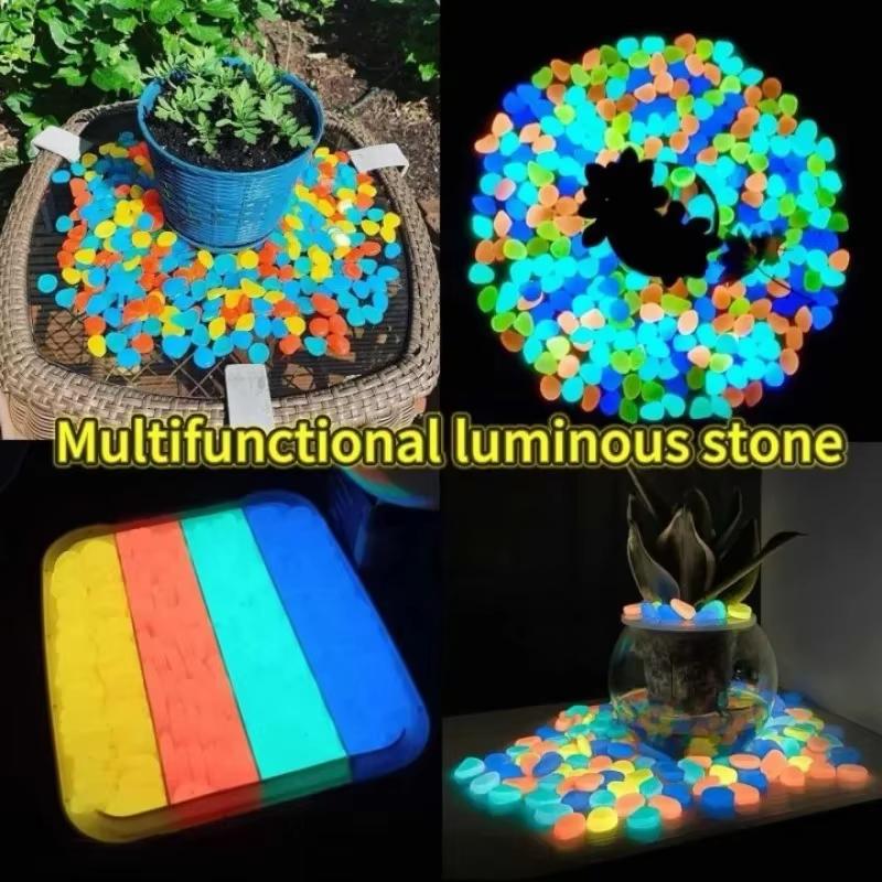 100-1000Pcs Garden Decor Luminous Stones Glow in the Dark Decorative Pebbles Outdoor Fish Tank Decoration Aquarium Accessorie NONE