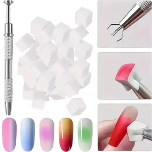 Mini Nail Art Sponge Set, 100pcs/set Gradient Sponge Blocks with 1 Count Scraper Pen, Nail Art Tools, Professional Tool for Women & Girls