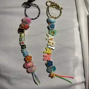 Silver/ Gold/Black Keychains with names flowers and beads for women girls men boys beads key ring chain jewelry personalized name keychain